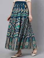 Thumbnail for Jaipur Kurti Women Turquoise Blue & Gold-Coloured Printed Maxi-Length Skirt - Distacart