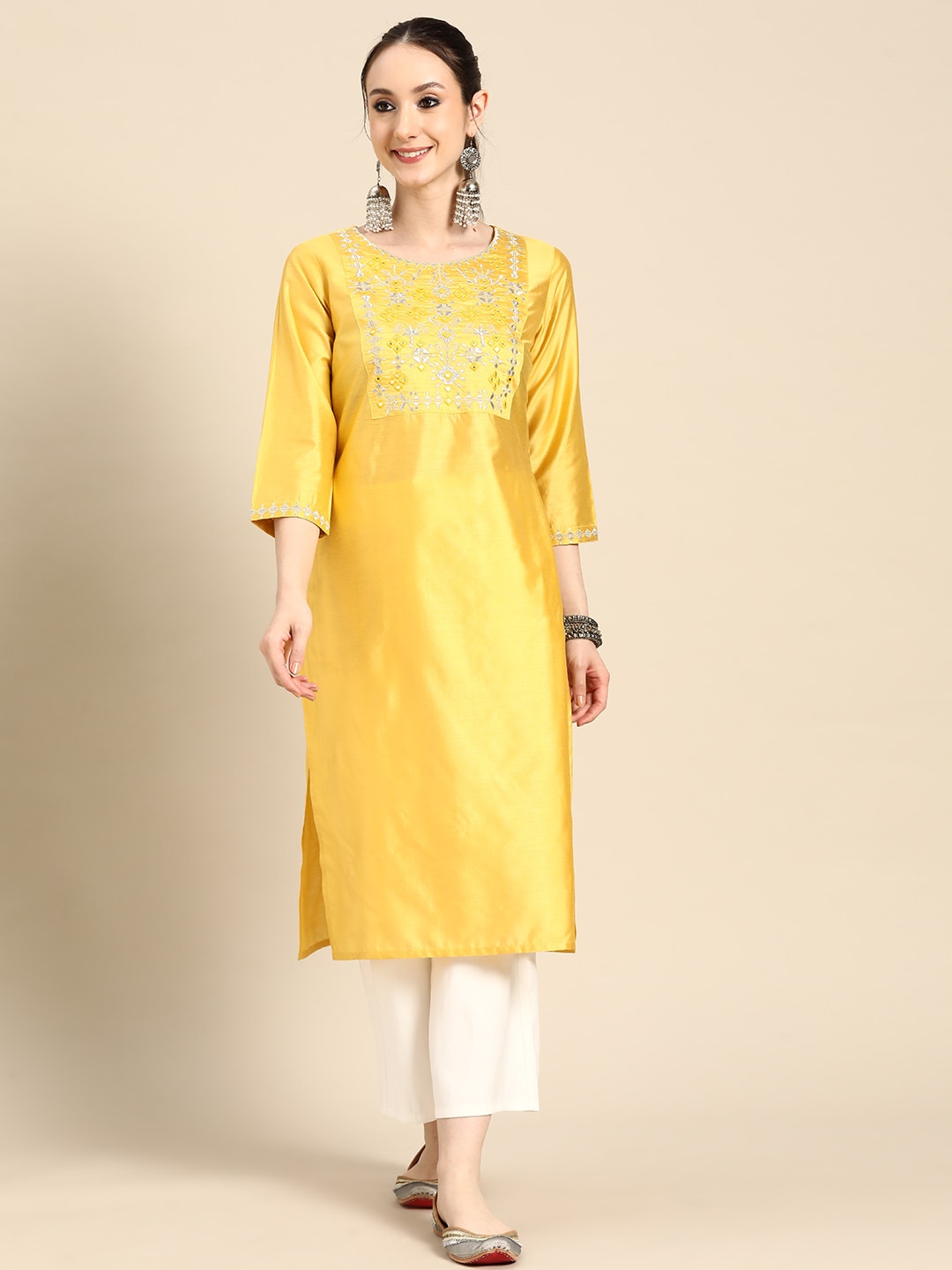 Sangria Women Ethnic Motifs Embroidered Mirror Work Pastels Kurta - Distacart