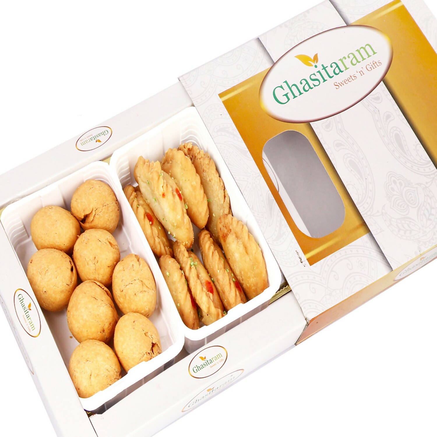 Ghasitaram Holi Gifts: Gujiya and Farsaan Kachori Hamper - Distacart