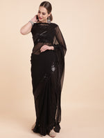 Thumbnail for Sangria Black Sequinned Pure Georgette Saree - Distacart