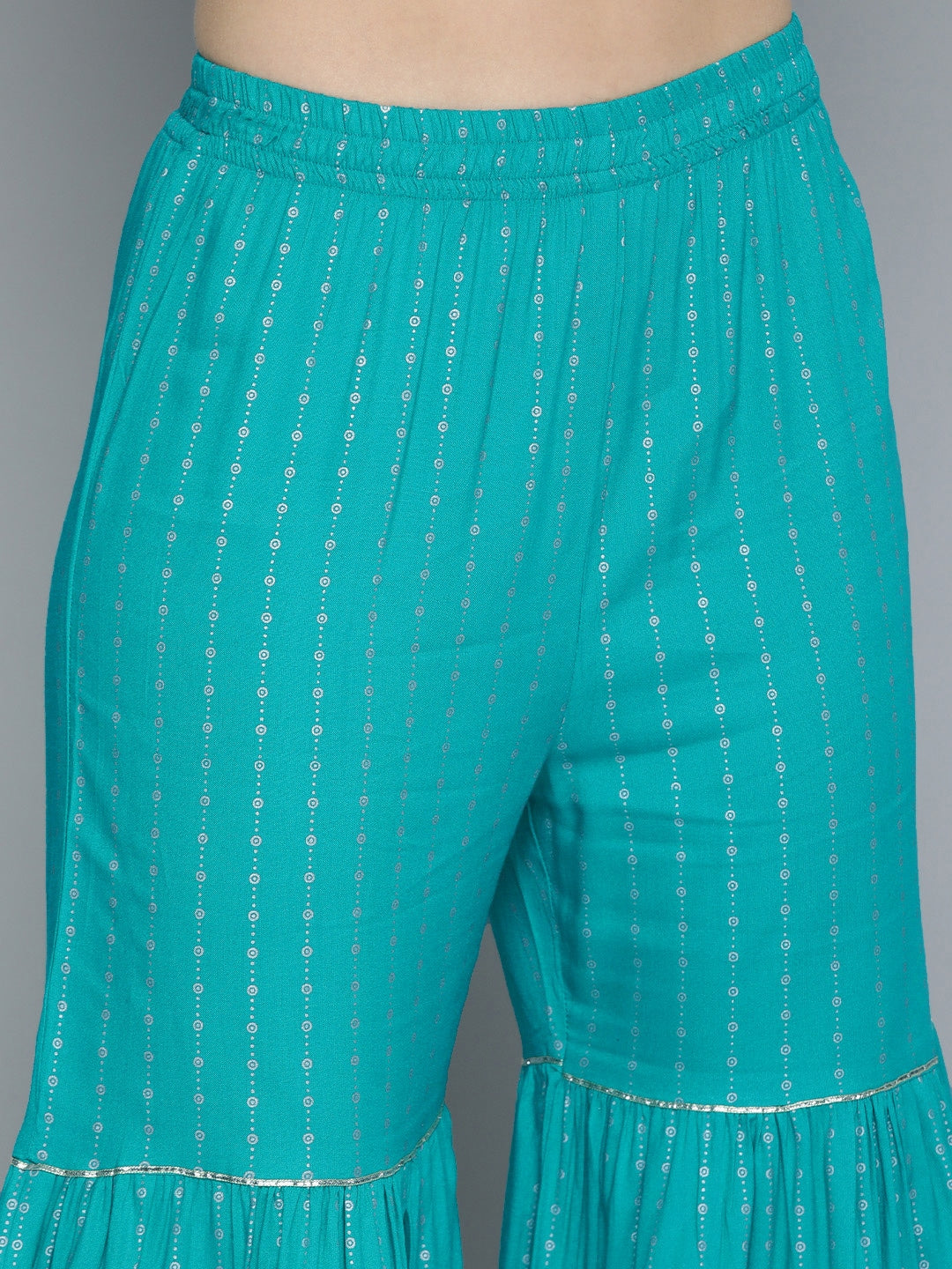 HERE&NOW Floral Yoke Design Regular Beads and Stones Pure Cotton Kurta with Sharara - Distacart