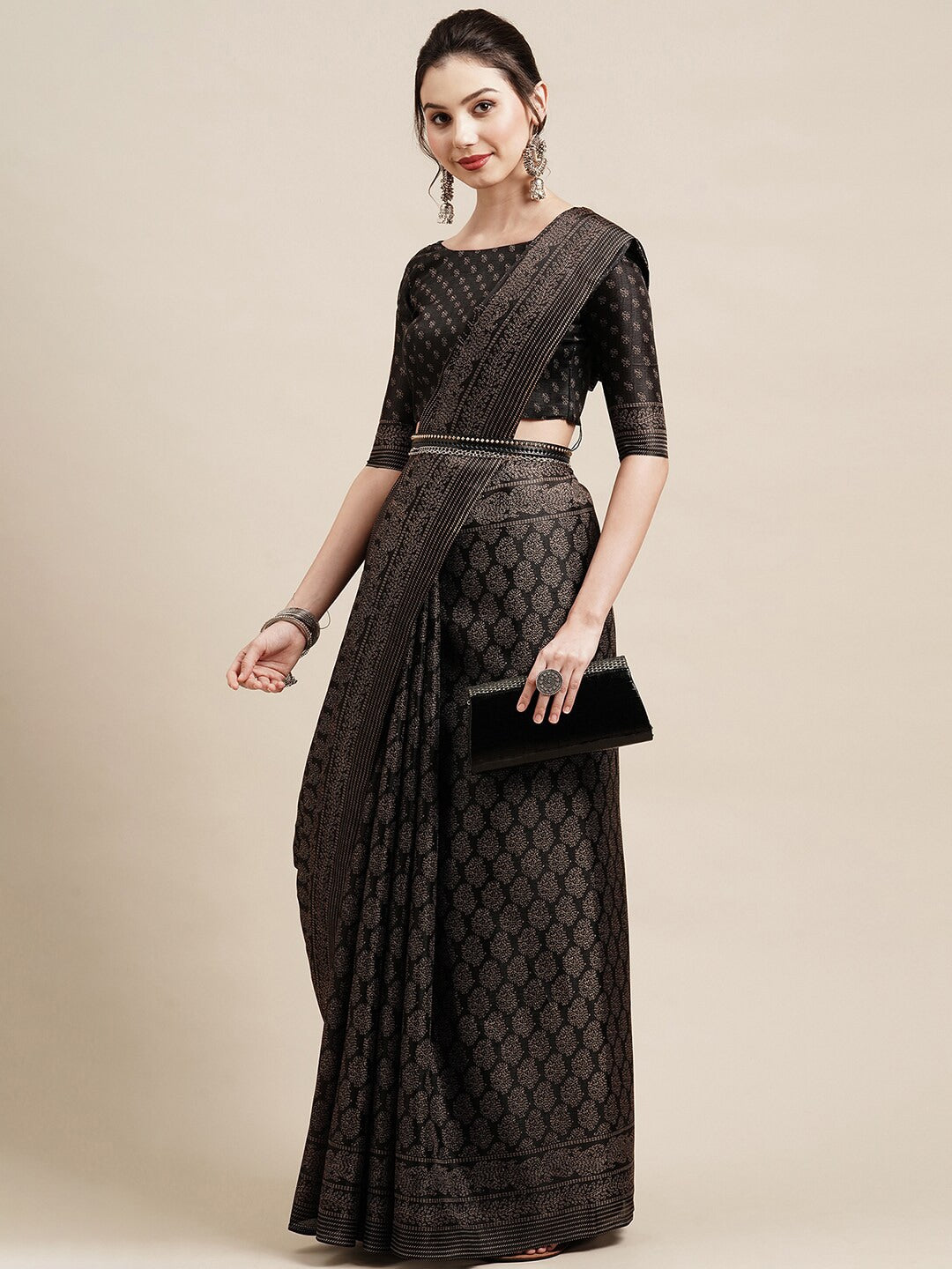 Saree Mall Black & Grey Floral Printed Art Silk Bhagalpuri Sarees - Distacart