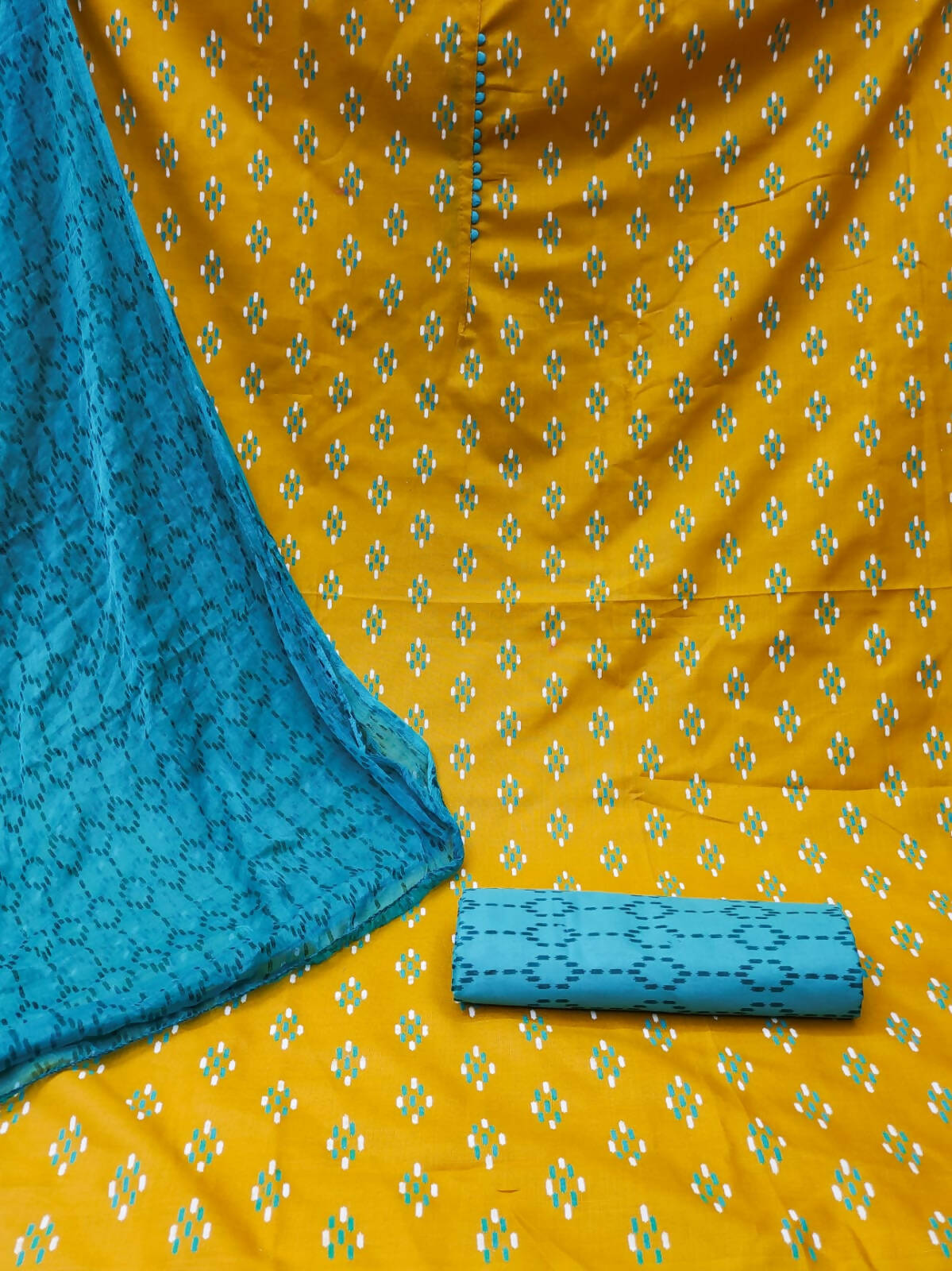 Mustard Cotton Printed Unstitched Dress Material - Amara - Distacart