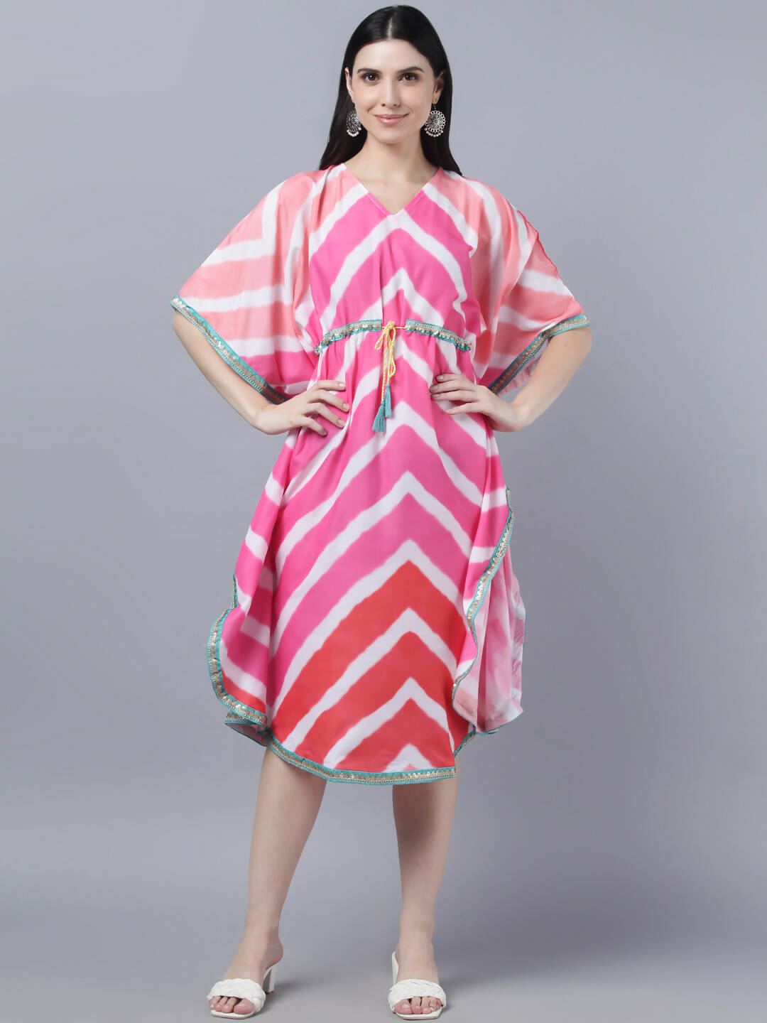 Myshka Women's Multicoloured Striped Kaftan Dress - Distacart