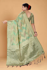 Thumbnail for Sea Green Soft Organza Woven Design Saree With Unstitched Blouse Piece - Zaara - Distacart