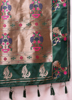 Thumbnail for Lorenvalley Fashion Green Soft Paithani Silk Woven Design Copper Zari Meenakari Weaving Saree - Distacart