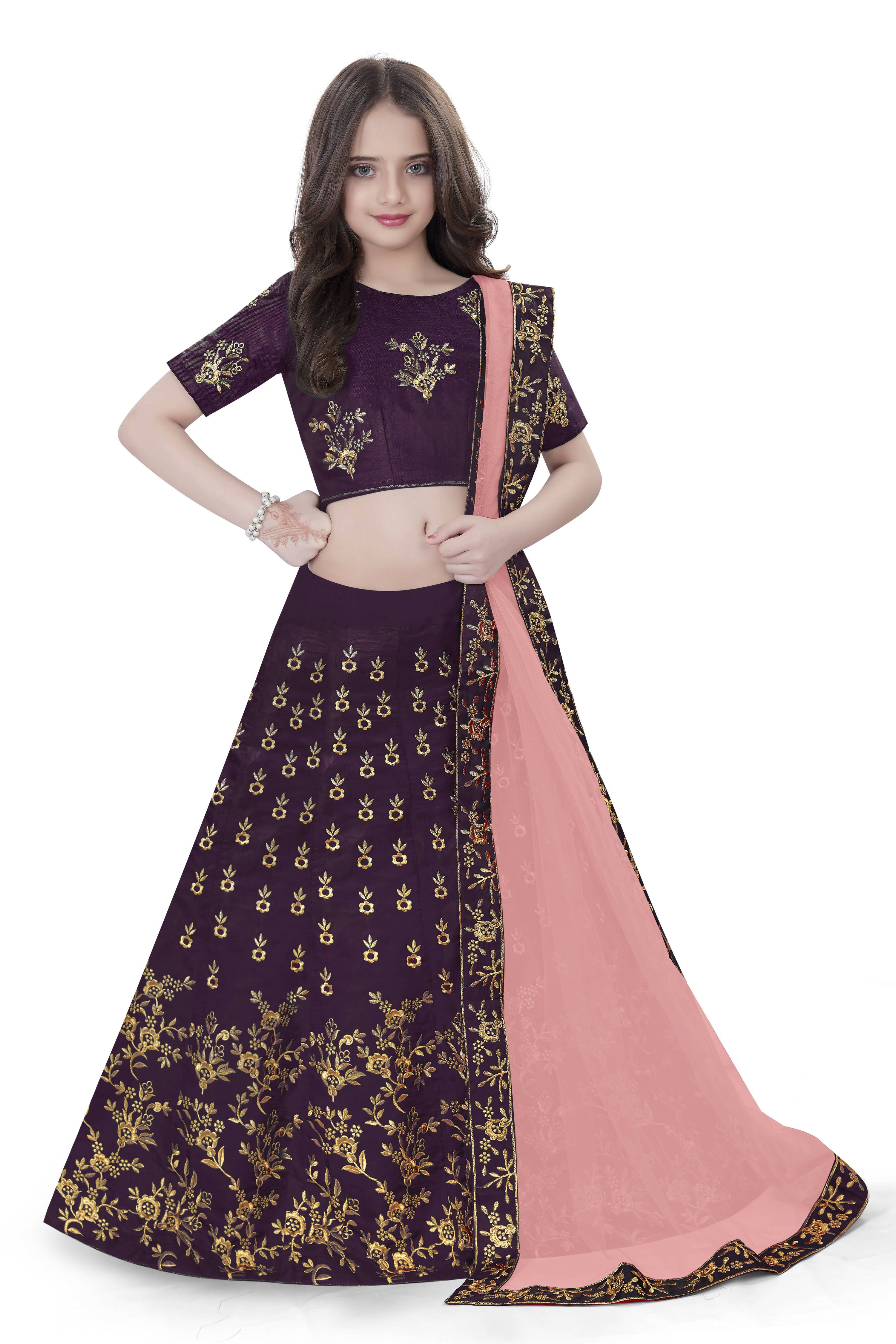 Dwiden Purple Baby Doll Tafetta Sattin Semi-Stitched Girl's Lehenga Choli - Distacart