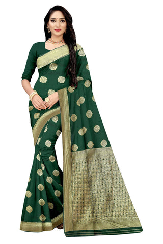 Vamika Weaving Banarasi Jacquard Green Saree - Distacart