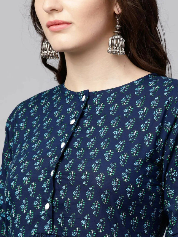 Vamika Printed Cotton Blue Party Wear/Casual Wear Women Kurta Set/Suit - Distacart