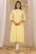 Thumbnail for Juniper Women Limeyellow Cambric Solid A-Line Kurta - Distacart