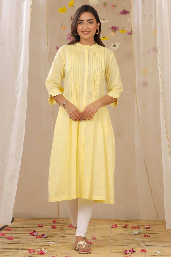 Juniper Women Limeyellow Cambric Solid A-Line Kurta - Distacart