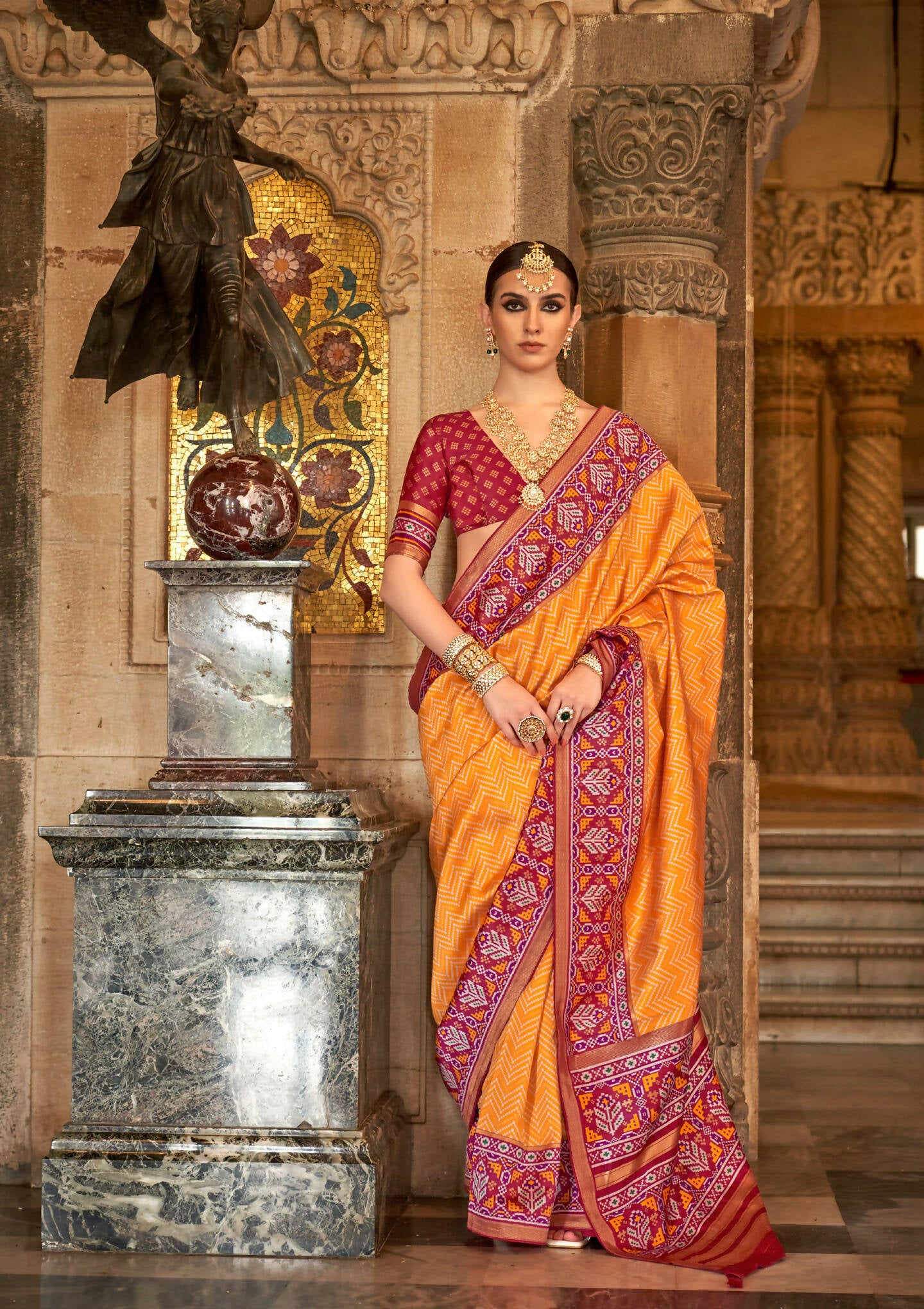 Orange Banarasi Weaving, Ultra Aqua Finish, Zari Work Banarasi Silk Saree - Rath Kunti - Distacart