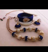 Thumbnail for White and Blue Color Silk Threaded Necklace Set , Earrings And Bangles Set Of 2