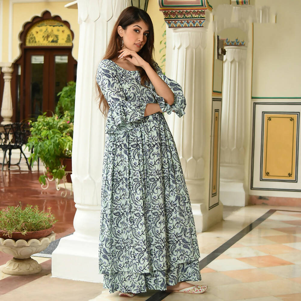 PartyWear Designer Mint Cream Pure Maslin Palazzo Suit - Anbazaar - Distacart