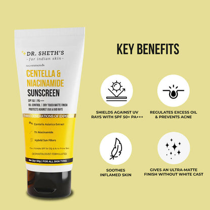 Dr. Sheth's Centella & Niacinamide Oil & Anti Acne Sunscreen - Distacart