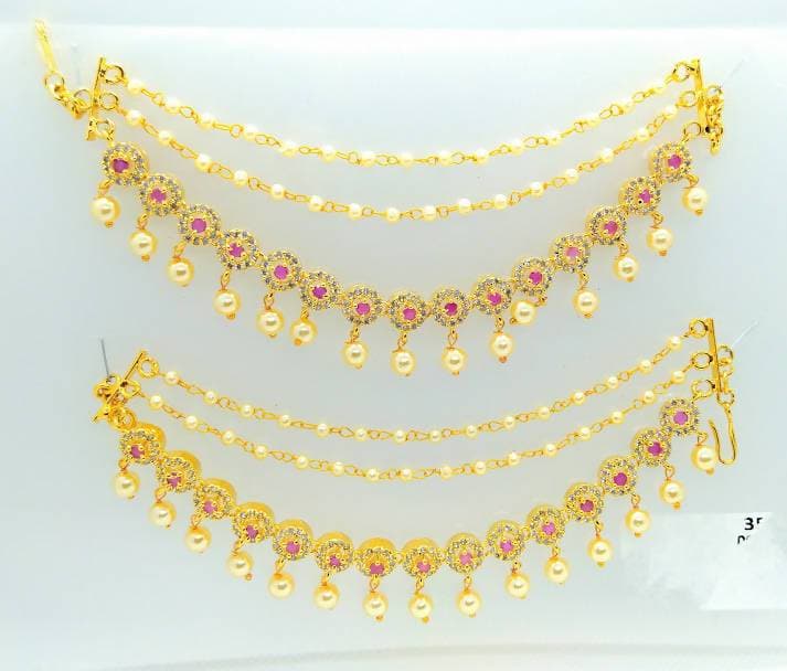 Ad Ruby Bridal Ear side chain Pair