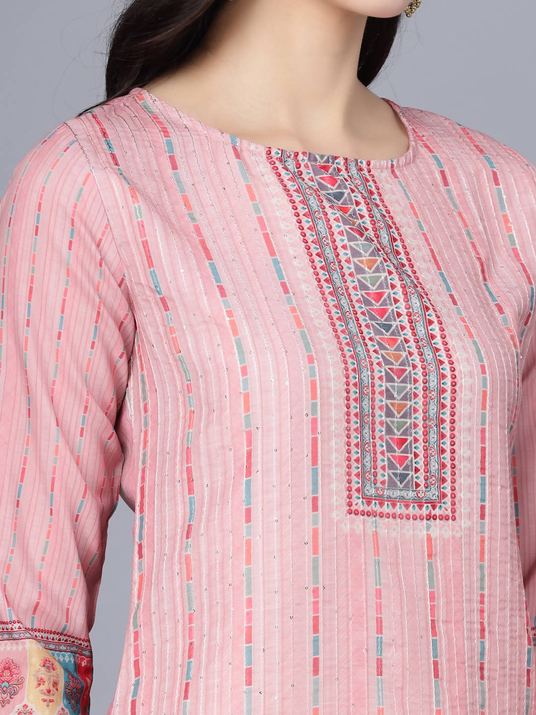 Myshka Women Pink Striped Kurta - Distacart