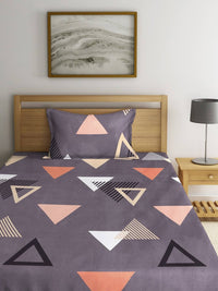 Thumbnail for KLOTTHE Purple Geometric 210 TC Cotton Bedsheet with Pillow Covers - Distacart