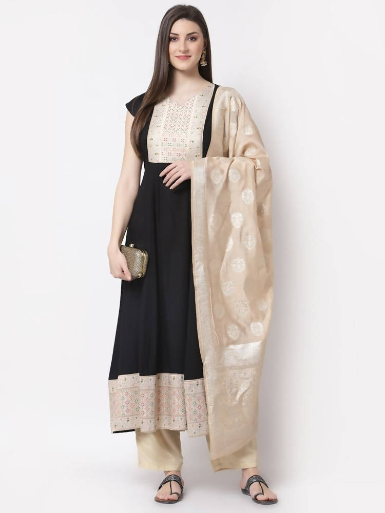 Myshka Black Color Rayon Embroidered Half Sleeve Anarkali Kurta With Dupatta