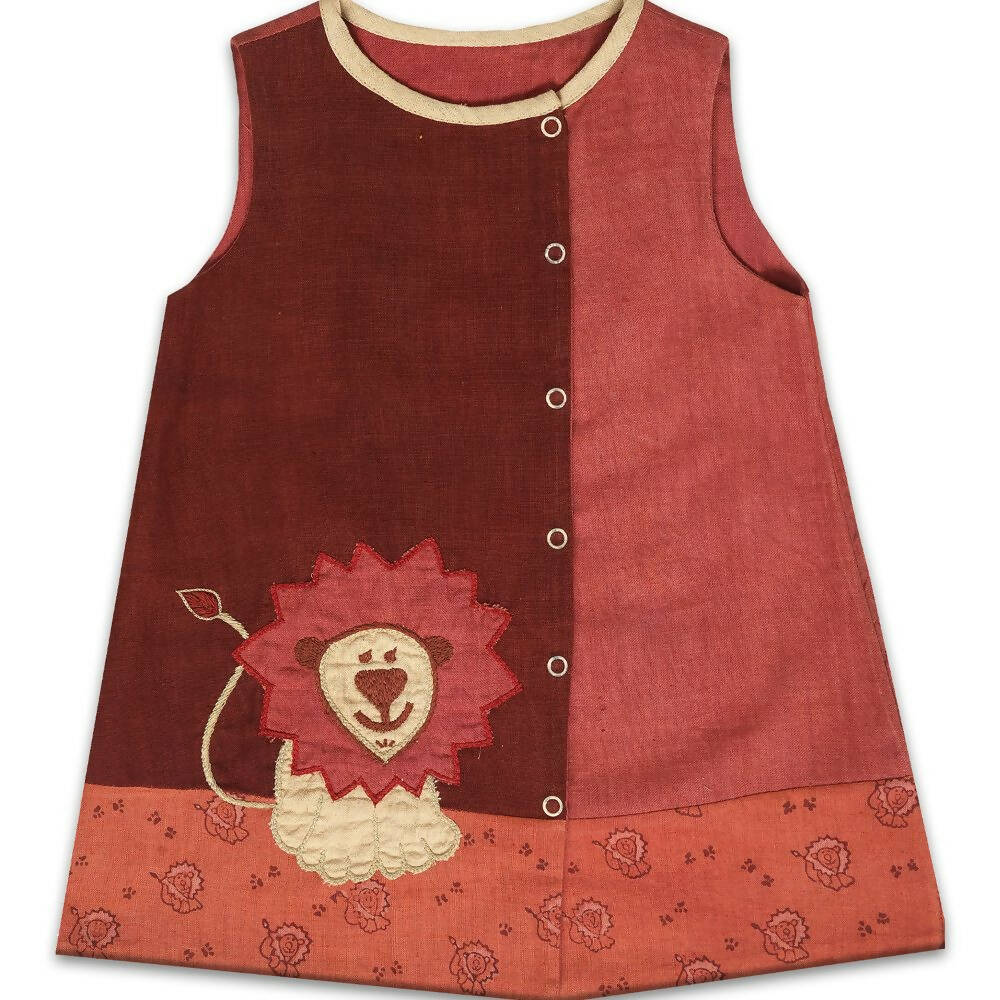 Mhyssa Amara Lion Patch Sleeveless A-line Maroon Frock - Distacart