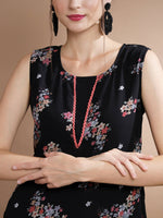 Thumbnail for Myshka Women's Black Floral Printed Gown Dress - Distacart