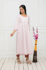 Thumbnail for Myshka Women White Floral Rayon Straight Round Neck Kurtas - Distacart