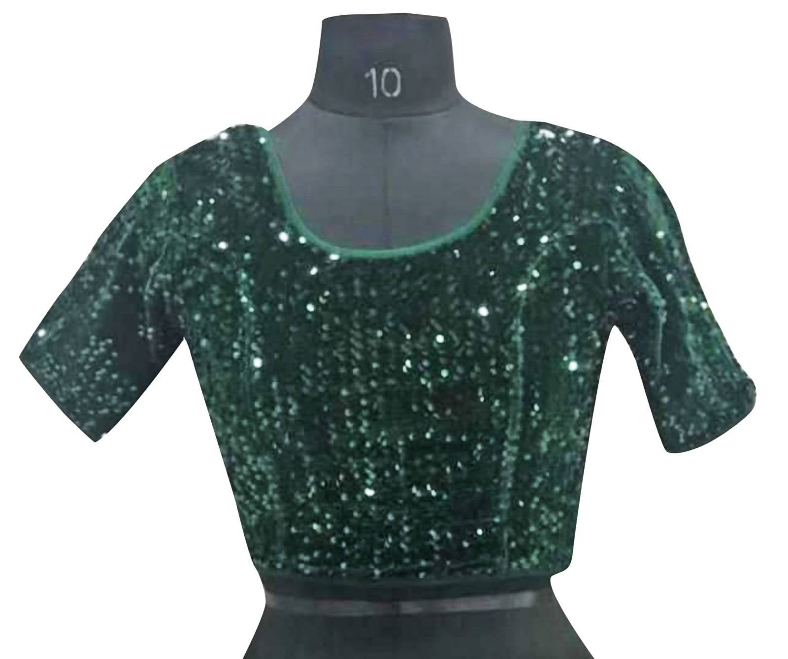 Vamika Bottle Green Velvet Sequence Blouse - Distacart