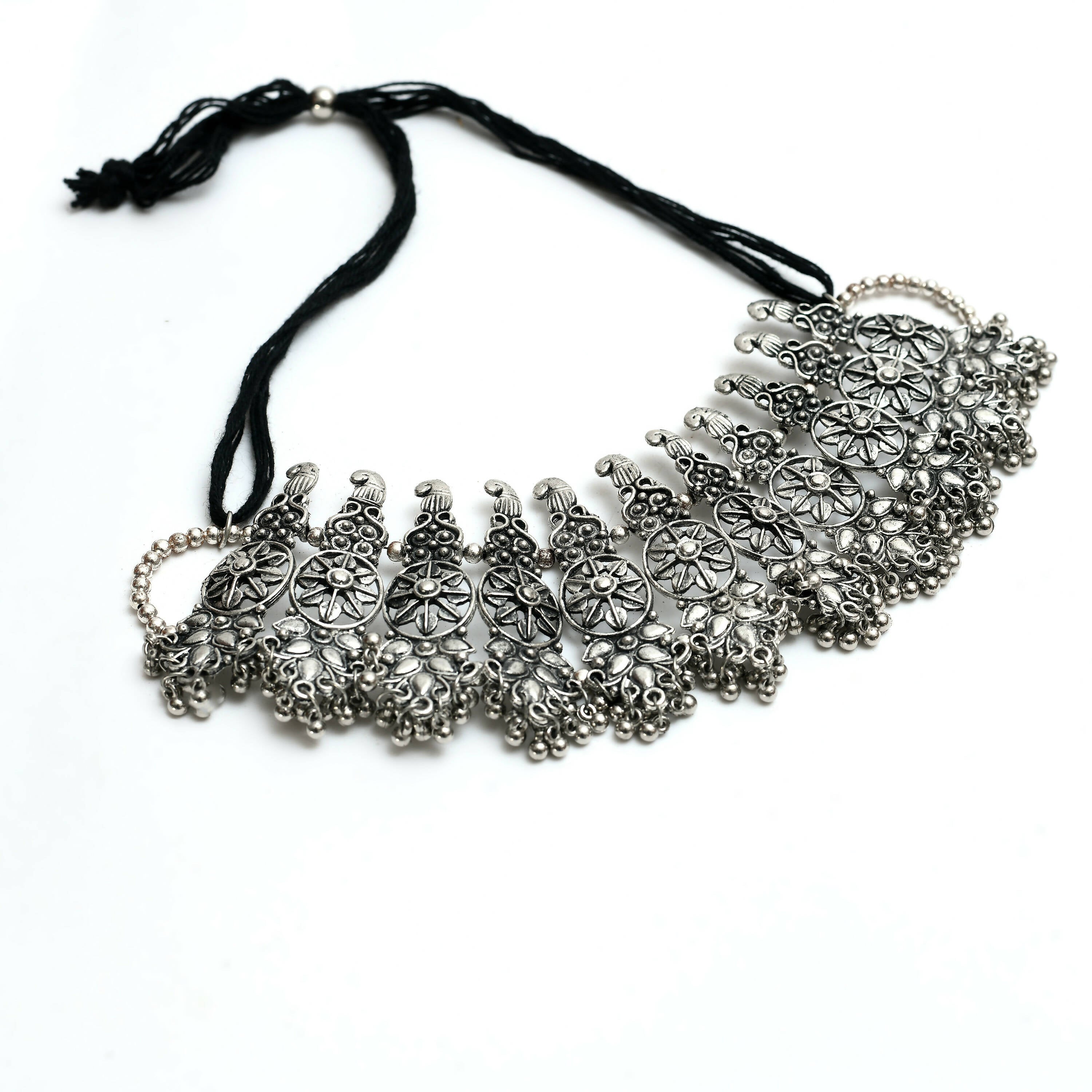 Mominos Fashion Johar Kamal Oxidised Silver-Plated Brass Finish Temple Jewellery with Earrings For Women - Distacart