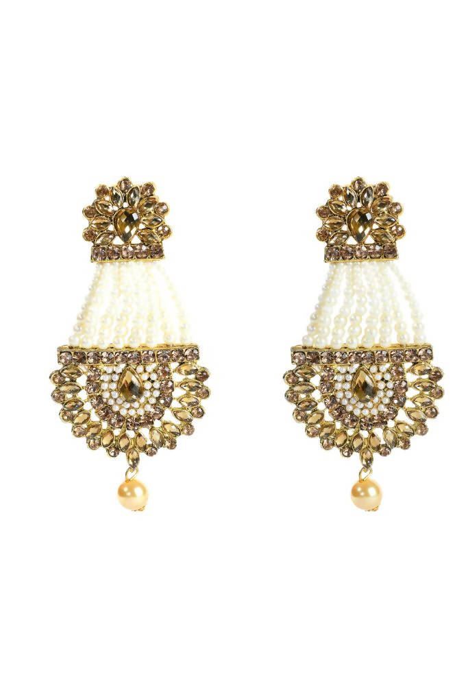 Tehzeeb Creations Golden And White Pearl And Kundan Earrings