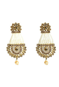 Thumbnail for Tehzeeb Creations Golden And White Pearl And Kundan Earrings