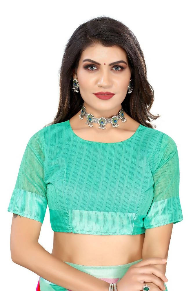 Vamika Green Linen Satin Border Saree
