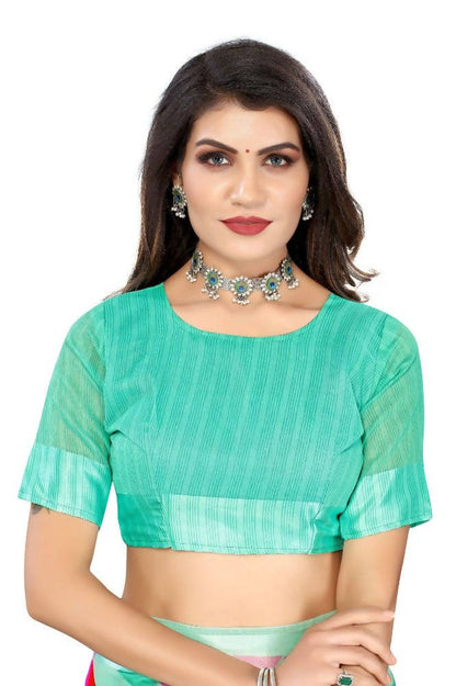 Vamika Green Linen Satin Border Saree
