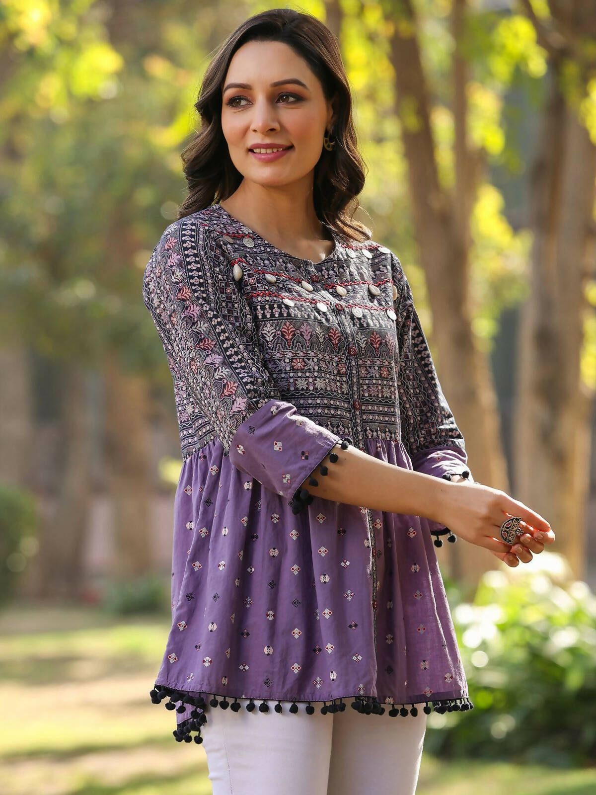 Juniper Women's Lavender Printed Flared Tunic - Distacart