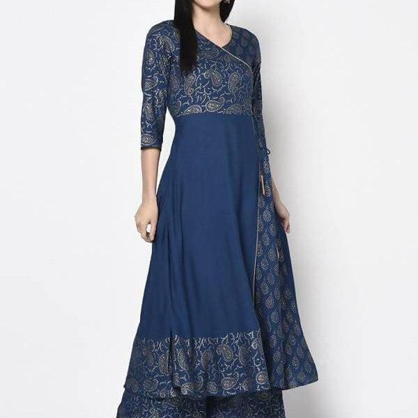 Aniyah Rayon Blue Color Foil Print Angrakha Anarkali Kurta (AN-208K)