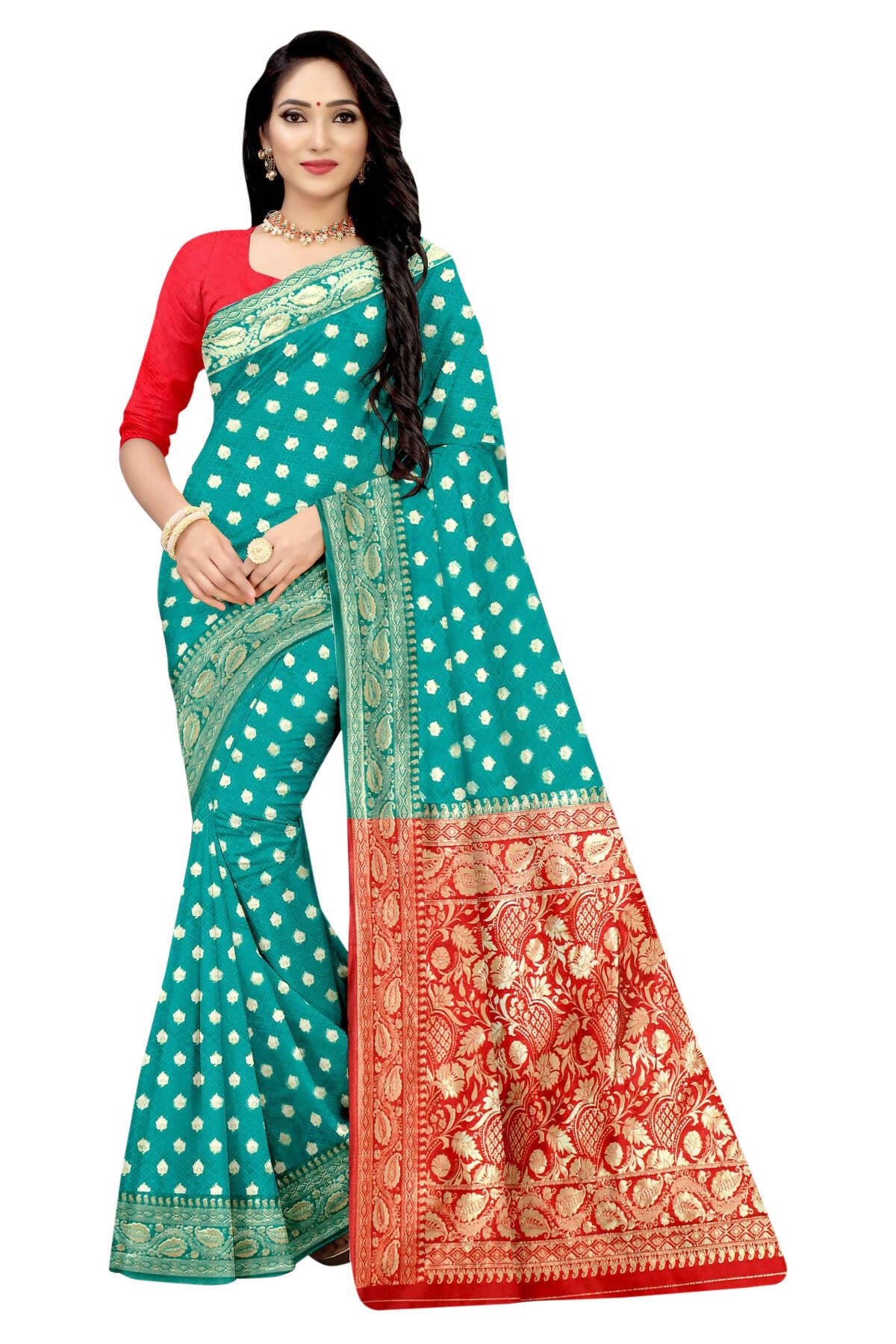 Vamika Rama Green Weaving Banarasi Jacquard Saree - Distacart