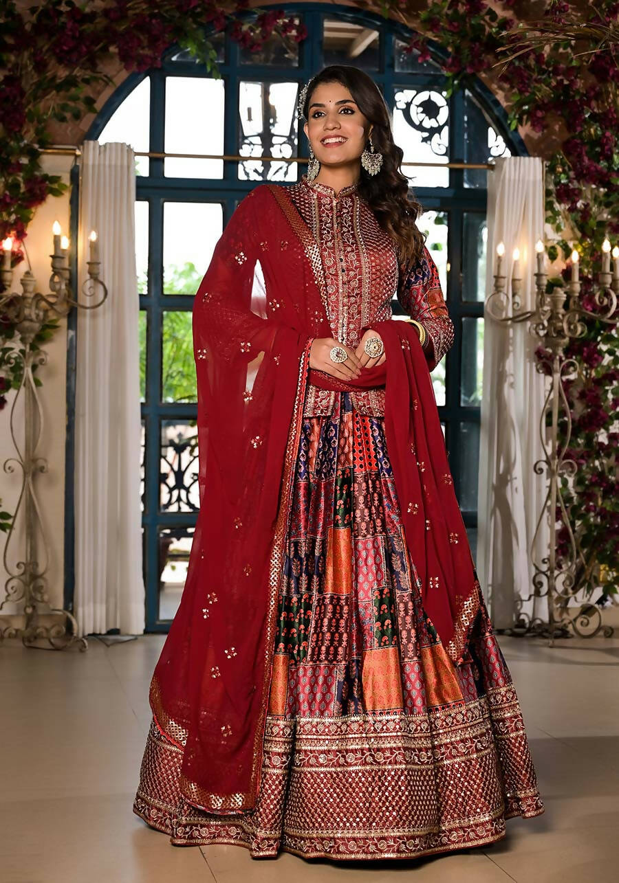 Women's Wedding Traditional Multi Dull Satin Lehenga Choli - Kaushlya - Distacart