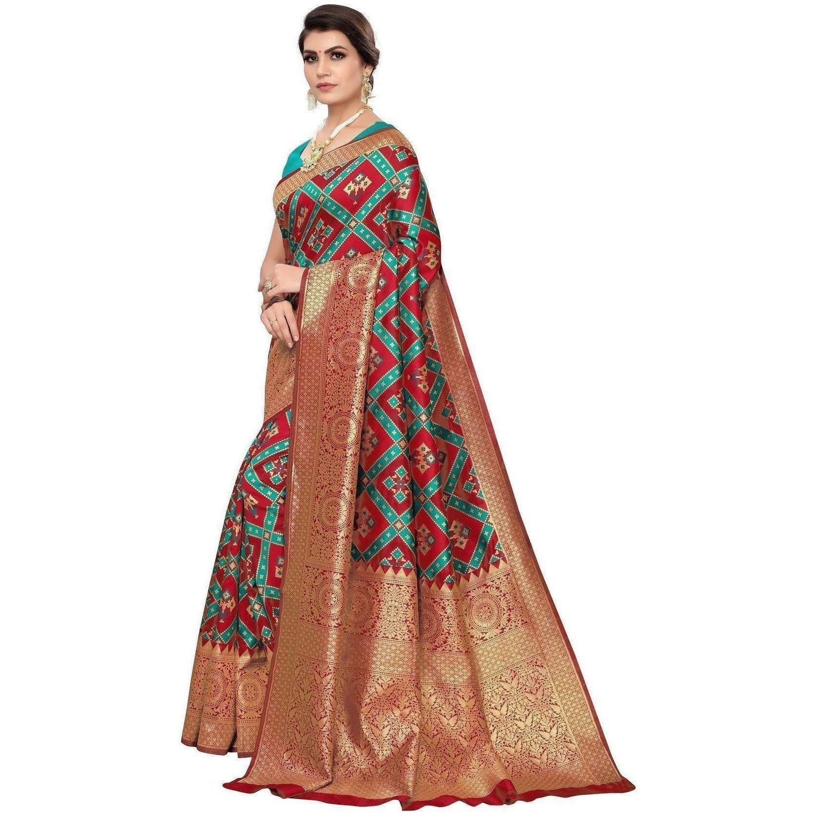 Vamika Banarasi Jaquard Red Weaving Saree (Banarasi 16)