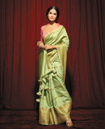 Thumbnail for Green Silk Striped Pattren Saree With Unstitched Blouse Piece - Zyanya - Distacart