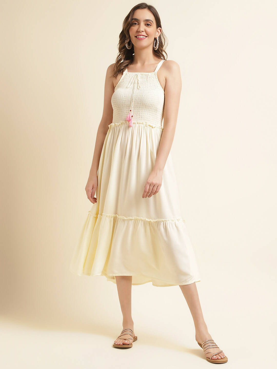 White Cotton Solid Flared Dress with Printed Shrug - Yukti - Distacart