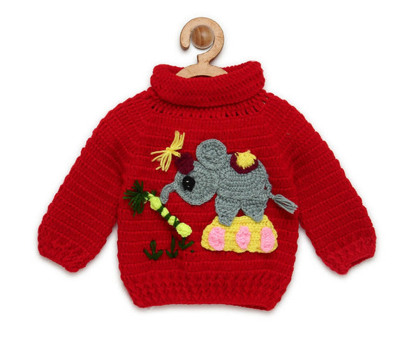 Chutput Kids Woollen Hand Knitted Jumbo Sweater For Baby Boys - Red - Distacart