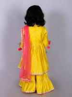 Thumbnail for Lil Drama Ethnic Girls Yellow kurta with Sharara and Dupatta set - Distacart