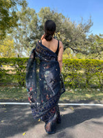 Thumbnail for Vastrasky Navy Blue Organza Saree - Distacart