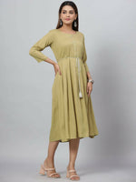 Thumbnail for Juniper Women's Green Rayon Slub Solid Dress - Distacart