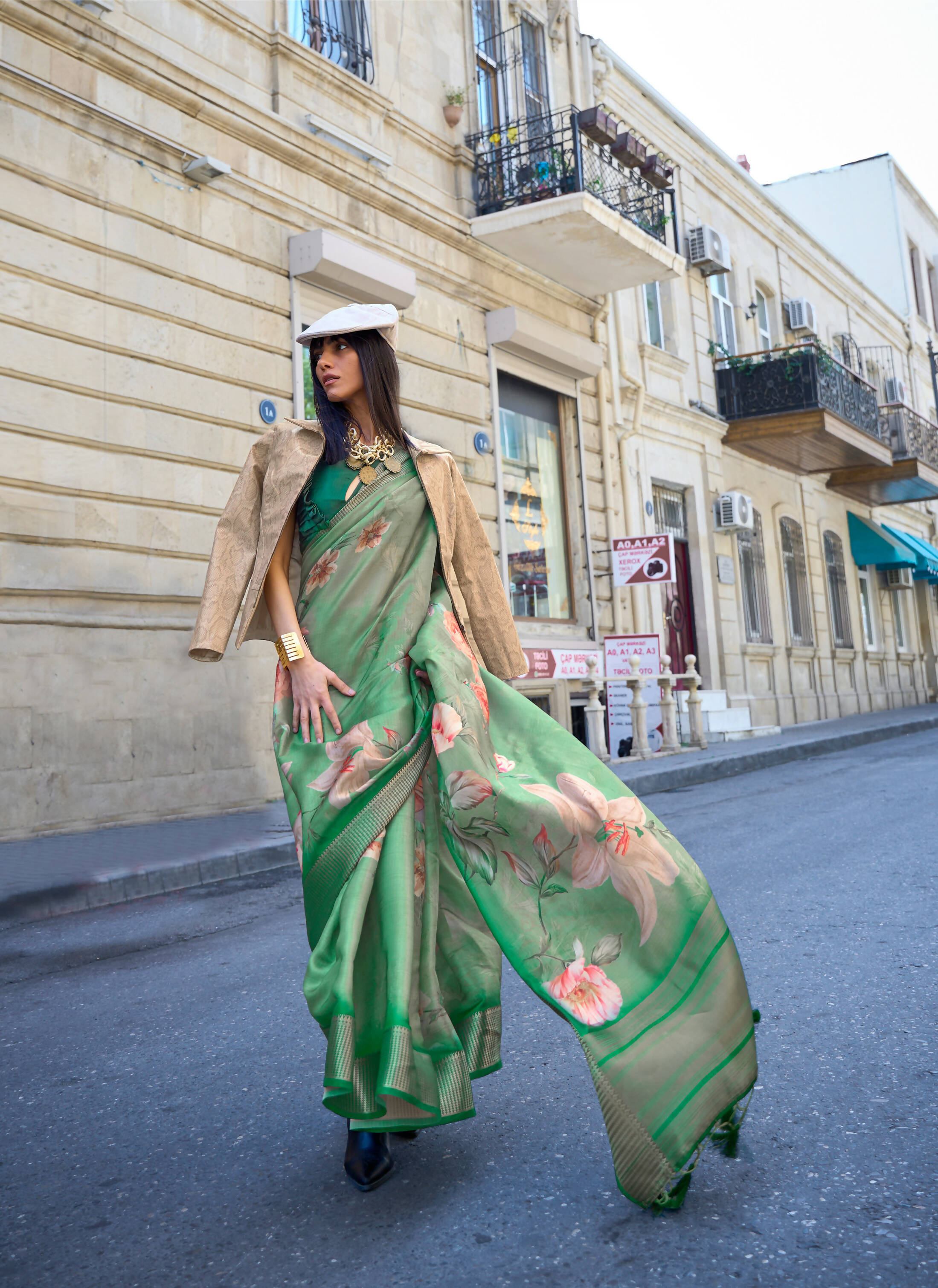 Green Satin Organza Floral Woven Design Saree With Unstitched Blouse Piece - Klay's - Distacart
