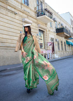 Thumbnail for Green Satin Organza Floral Woven Design Saree With Unstitched Blouse Piece - Klay's - Distacart