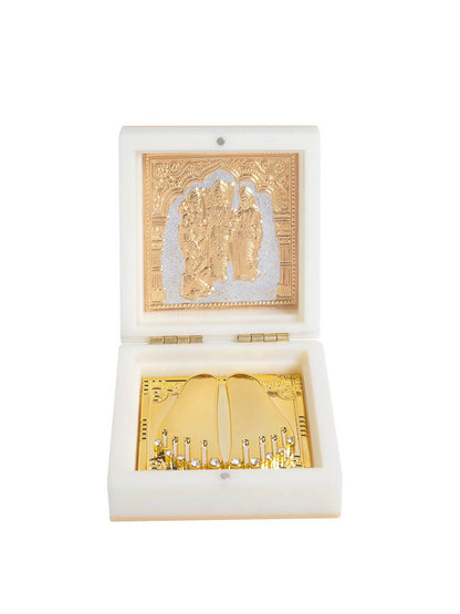 Golden Peacock White 24 CT Gold Polished Ram Darbar Prayer Box - Distacart