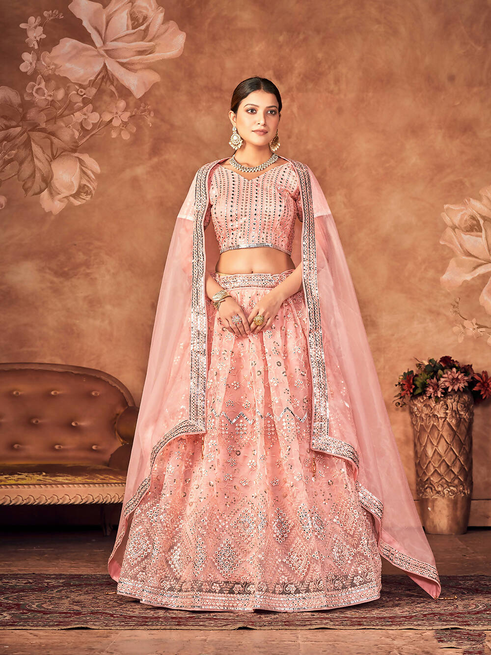 Wedding Designer Pink Organza lehengha Choli - Anbazaar - Distacart