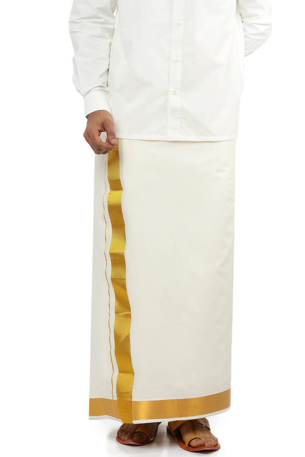 Ramraj Cotton Mens Cotton 1 1/2 " Gold Jari Dhoti - Kora - Distacart