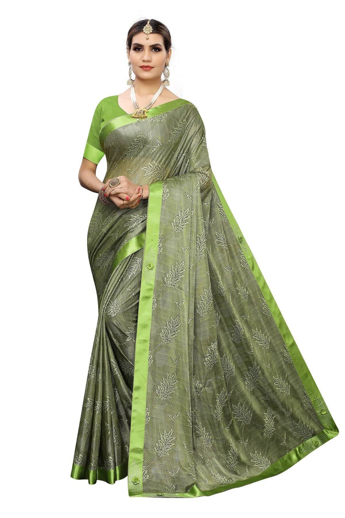 Vamika Mehendi Green Lycra Embroidery Saree