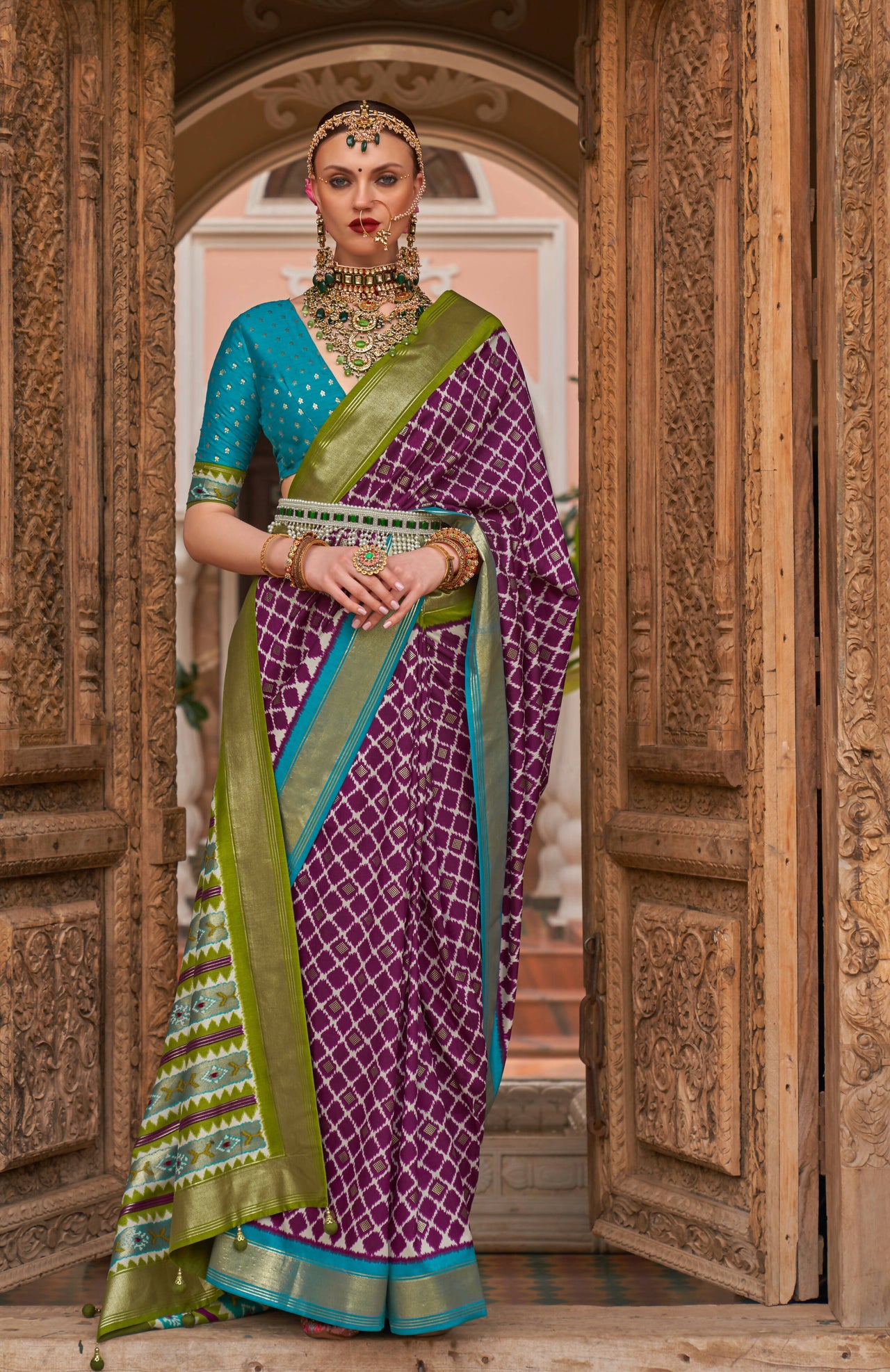 Purple Silk Geometric Printed Saree With Unstitched Blouse Piece - Aanchal - Distacart